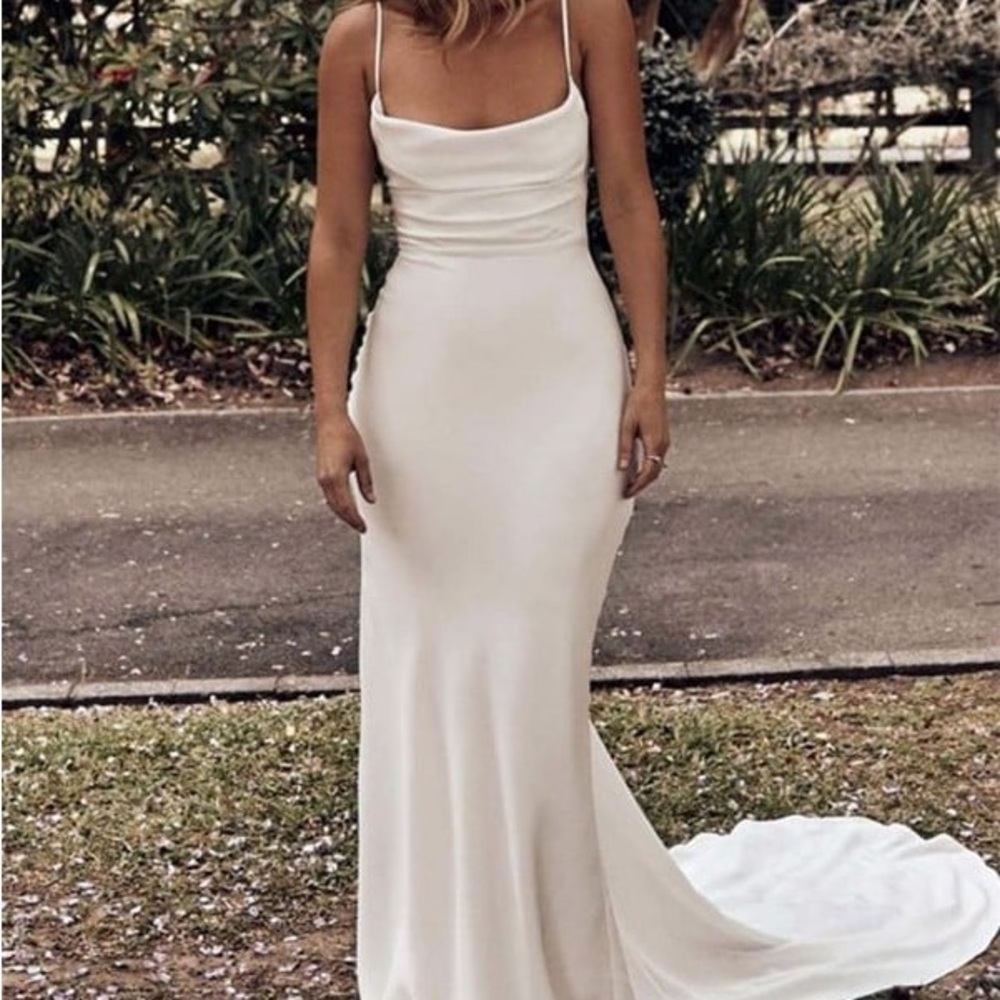 Satin spaghetti straps wedding dress